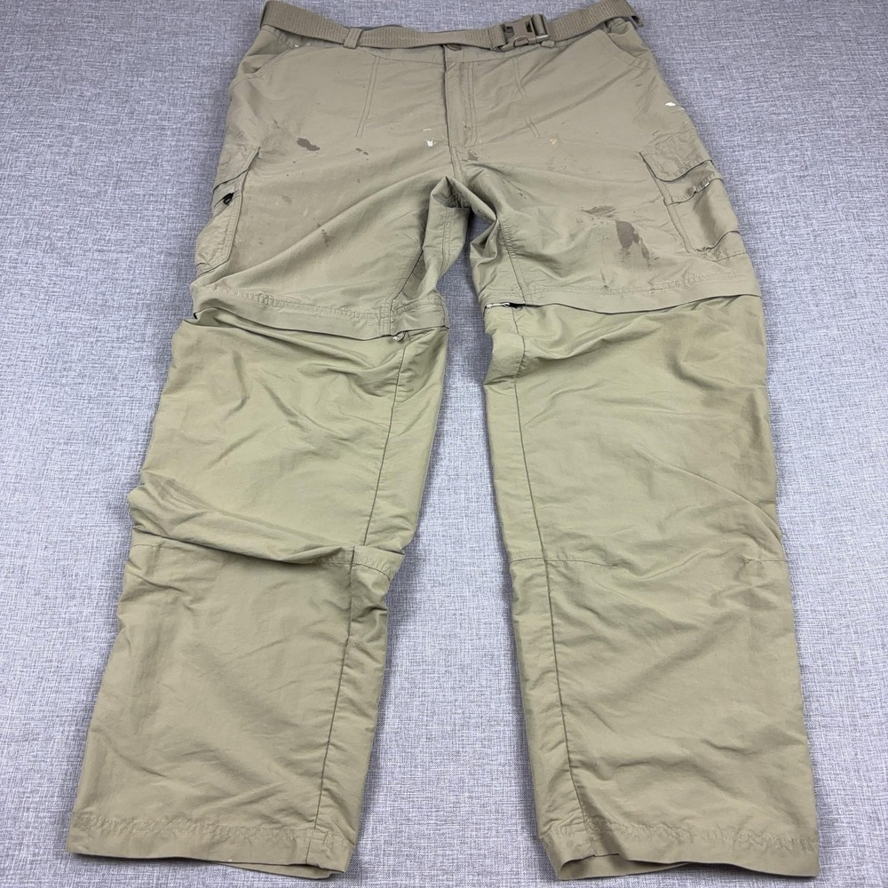 Cabela's Pants Mens 40x34 Beige Nylon Convertible Cargo Belted Hiking Workwear